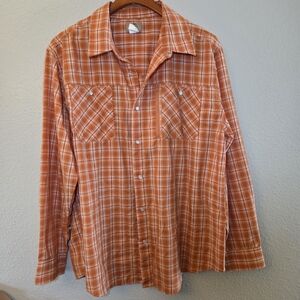 Haband Travelers Men's Vibrant Orange Plaid Shirt